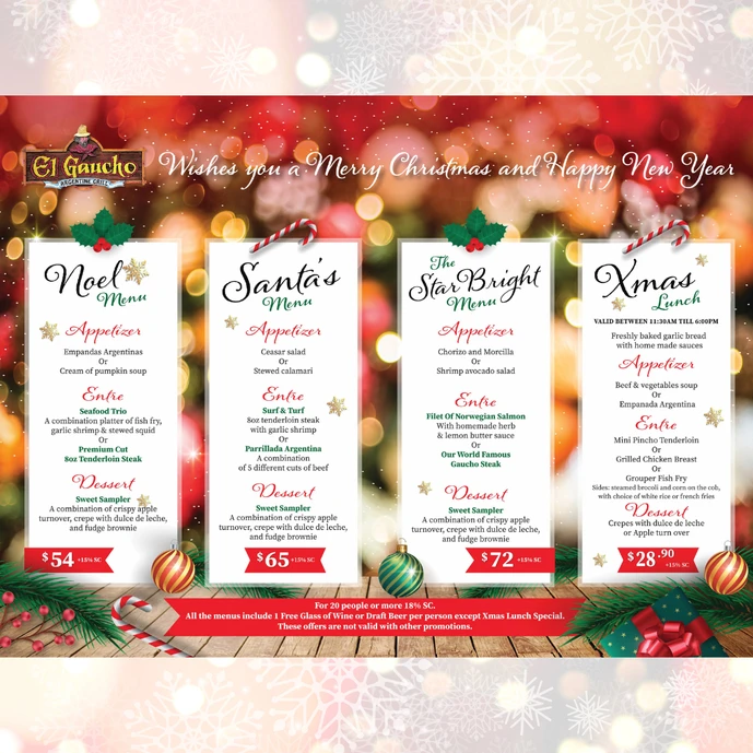 Christmas Menus El Gaucho Aruba